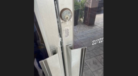 In addition to graffiti, someone squirted glue into the lock on the front door at the Seminole County GOP office. Photo: Casselberry PD