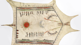 a painted bison hide