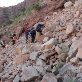 Experienced hikers take on a rocky trail in the Grand Canyon. Photo by Marjorie “Slim” Woodruff.