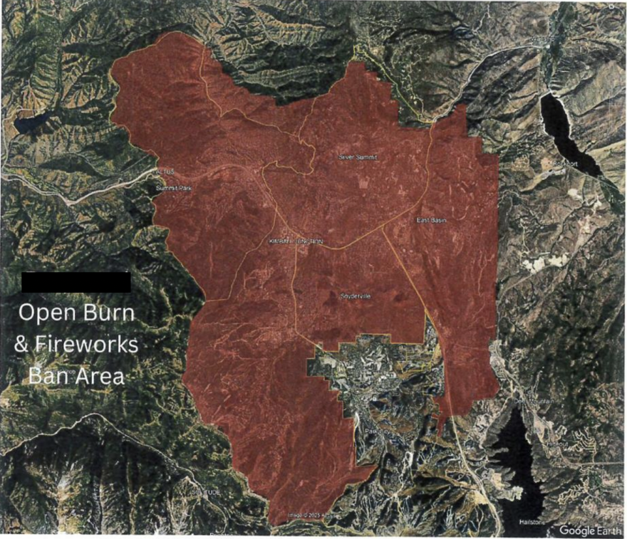 A map showing where fireworks are not allowed in Summit County.