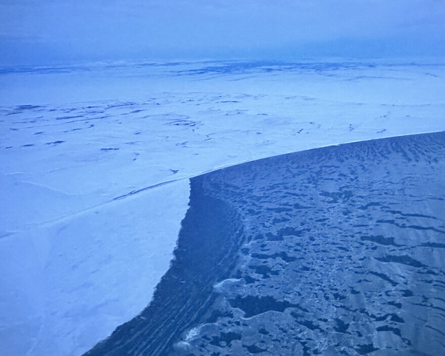 Thin ice between Kotzebue and Deering on Dec 17, 2024.