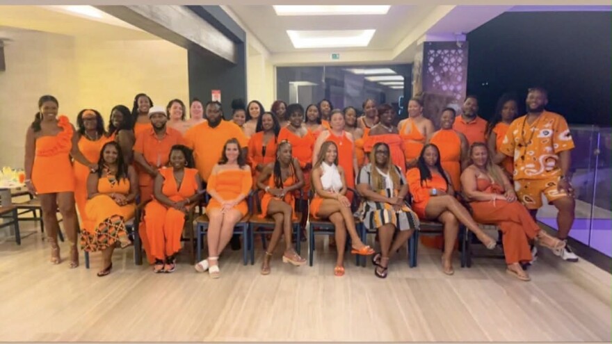 Tarshia Franklin, owner of Sky High Society Travel agency, says she usually begins each trip with a welcome dinner where clients are assigned a color or print to wear.