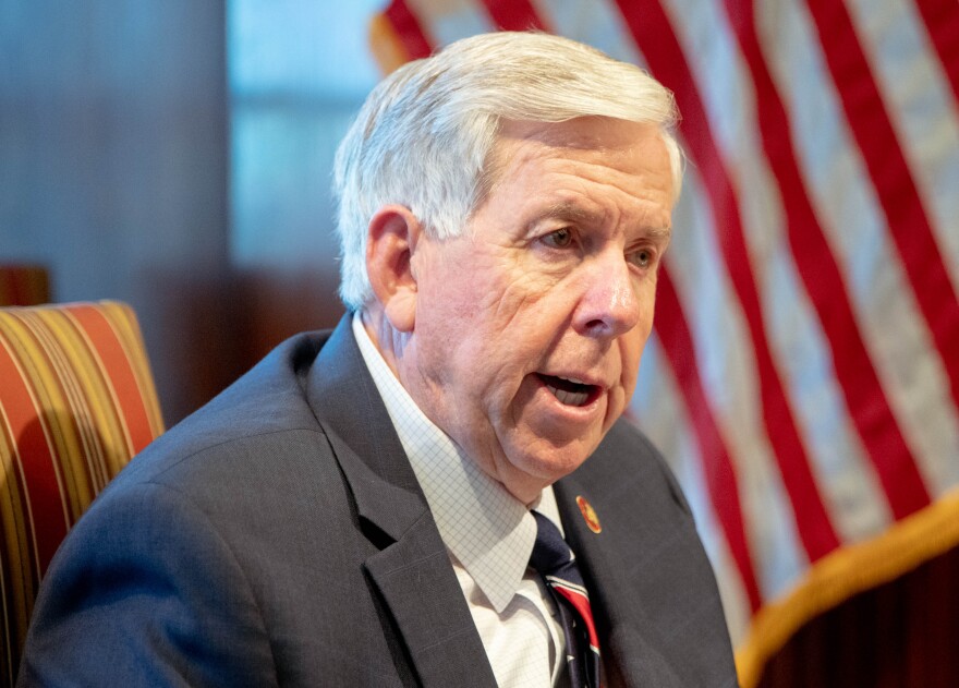 Gov. Mike Parson speaks to St. Louis Public Radio on Wednesday, Jan. 5, 2022, the morning ahead of the legislative session's start in Jefferson City. 