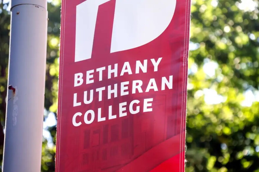 A banner of Bethany Lutheran College logo on Aug. 27.