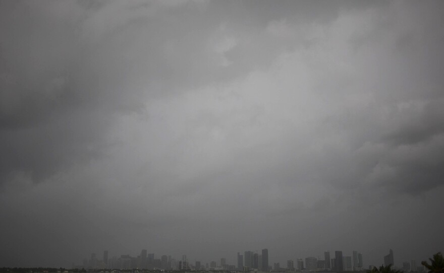 Hurricane Irma approaches the Miami skyline seen on Saturday morning.