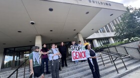 Student representatives of MSU's Hurriya Coalition hold a press conference in front of the Hannah Administration Building on campus. 