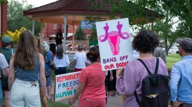 Demonstrators at the Brewster County courthouse on June 24, 2022. (Mitch Borden / Marfa Public Radio)