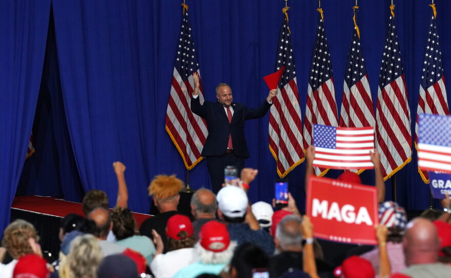 Congressman Russell Fry walks out at the rally for Sen. Darline Graham by President Donald Trump with thousands of supporters at the Myrtle Beach Convention Center on Aug. 21, 2026.