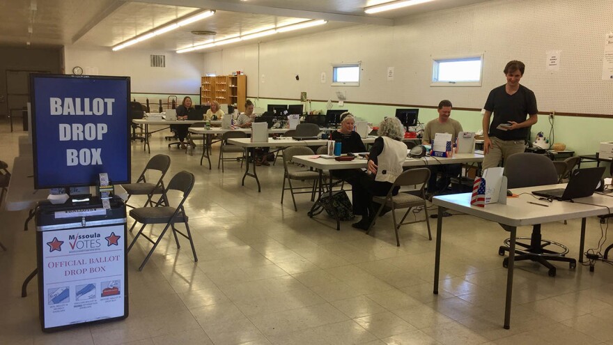 Voters at the Missoula County ballot drop-off center, May 23, 2017.