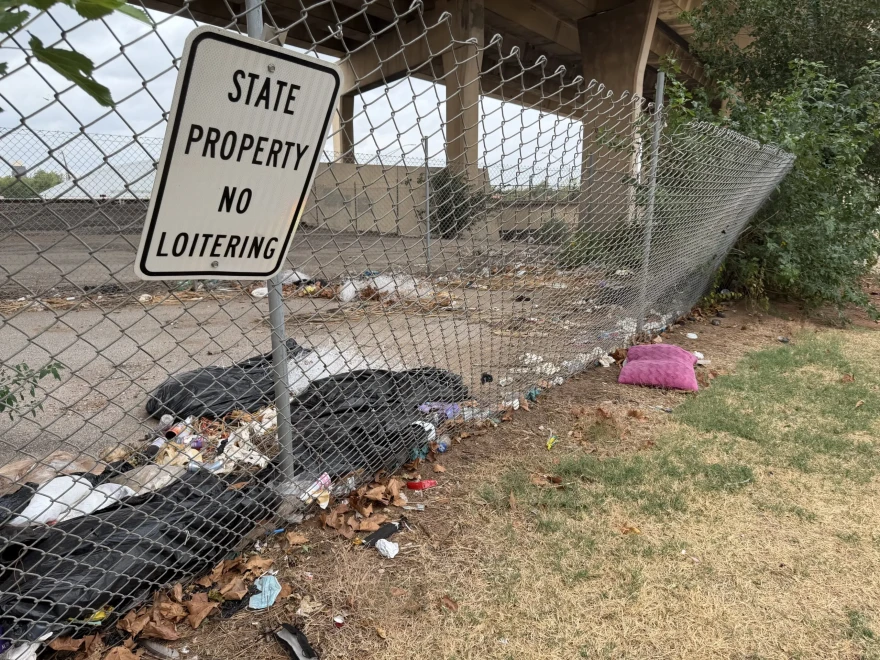 Trash litters the Interstate 235 overpass near NW 23rd Street in Oklahoma City.