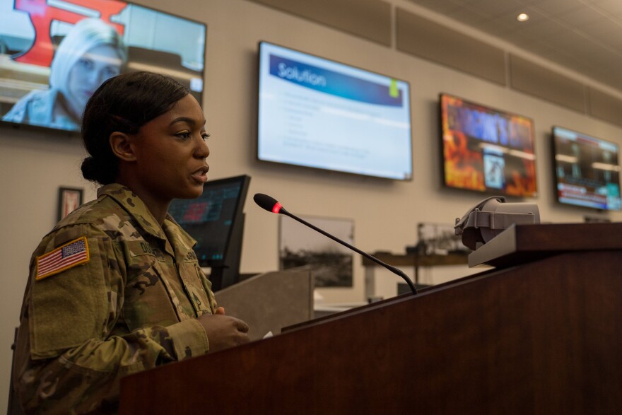 Staff Sgt. Shameka Dudley, a Fort Bragg linguist, pitched her idea at the 18th Airborne Corps "Dragons Lair" event. She proposed using virtual reality to get soldiers to be proactive when they see sexual harassment or abuse.