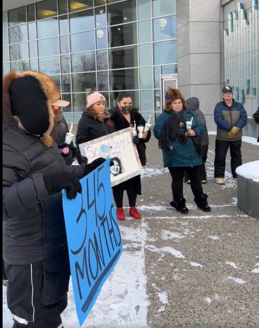 A vigil held on the plaza of the Rabinowitz Courthouse on Friday, Feb. 11, one day after a jury verdict of guilty for defendant Steven Downs, convicted of killing Sophie Sergie in 1993.