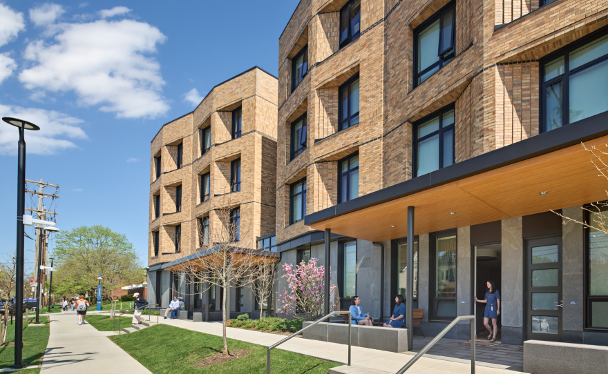 The robust brick facades of Noyes House at Case Western Reserve University have a warmth, texture and sculptural depth.