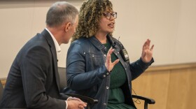 Reps. Mike Kennedy and Celeste Maloy, R-Utah, answer questions during a GOP town hall meeting Thursday, March 20, 2025, in Salt Lake City.