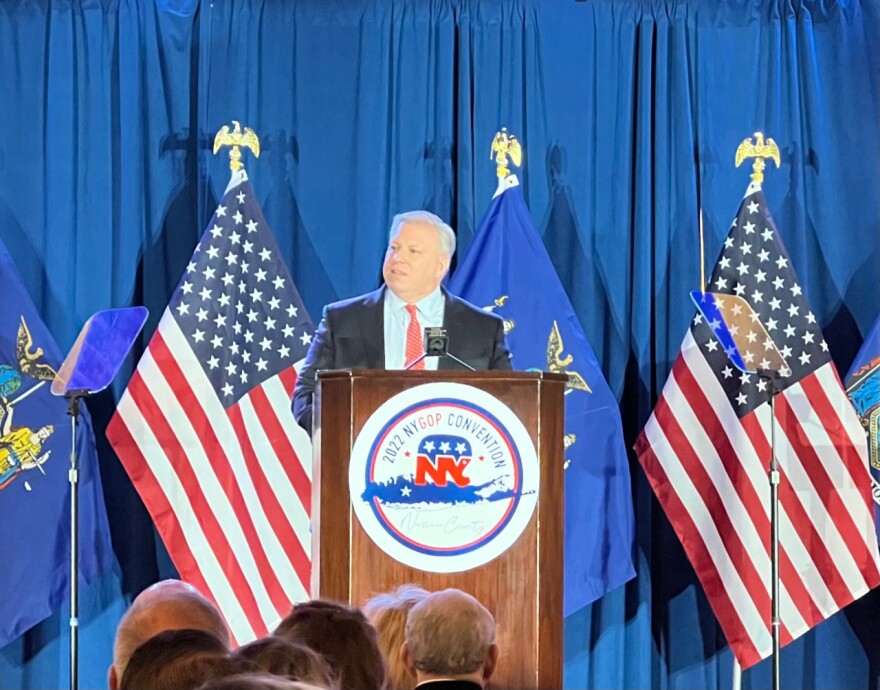 GOP gubernatorial candidate Harry Wilson addresses delegates at the state convention on March 1, 2022.