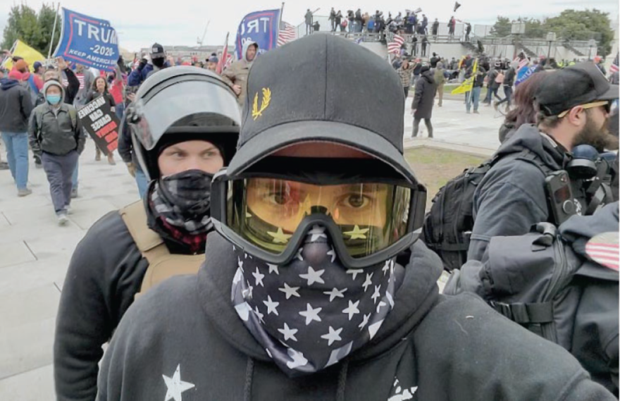 This U.S. Dept. of Justice image shows a man identified as Pelham among rioters at the U.S. Capitol on Jan. 6, 2021.