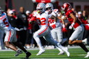 Ohio State running back Isaiah West makes a run into the Indiana secondary during the second half of an NCAA college football game, Saturday, Oct. 17, 2026, in Bloomington, Ind.