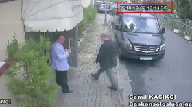 This image taken from CCTV video obtained by the Turkish newspaper Hurriyet and made available on Tuesday, Oct. 9, 2018 claims to show Saudi journalist Jamal Khashoggi entering the Saudi consulate in Istanbul, Tuesday, Oct. 2, 2018. (CCTV/Hurriyet via AP)