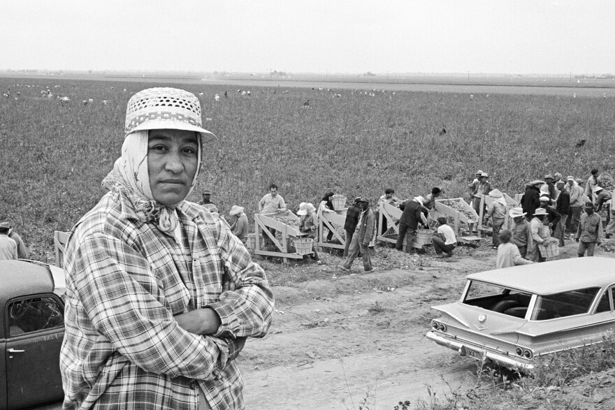 Maria Moreno taking a break from working the fields.