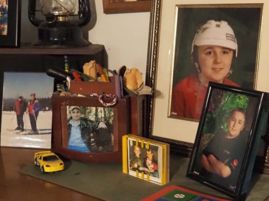 Photos of Stephen Weidlich Jr. adorn the shelves and dressers of the Weidlich family home. (Photo by William Skipworth/New Hampshire Bulletin)