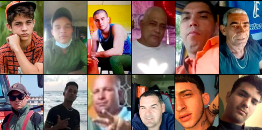 Photos of 12 of the 14 Cuban firefighters missing and presumed dead in the Matanzas oil fire.