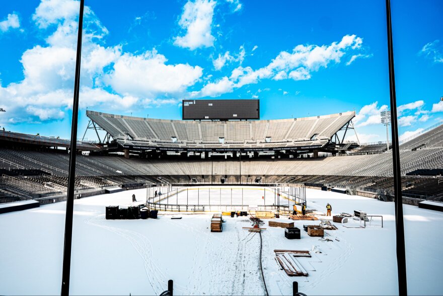 Crews ready the Beaver Stadium ice rink ahead of Penn State's Winter Weekend.