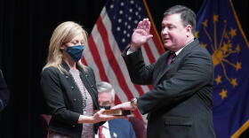 Todd Rokita, alongside his wife Kathy, is sworn in as Indiana's new attorney general.