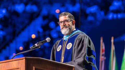President Manny Diaz, Jr. at the 2025 UWF commencement.