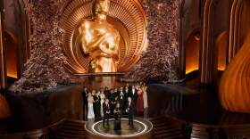 The cast and crew of "Oppenheimer" accept the award for best picture during the Oscars on Sunday, March 10, 2024, at the Dolby Theatre in Los Angeles. (Chris Pizzello/AP)