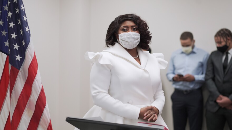 Newly-elected St. Louis County Councilwoman Shalonda Webb waits for her swearing in ceremony to begin on Tuesday, Jan. 12, 2021.