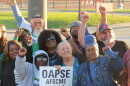 Drivers picket outside Princeton High School on Tuesday, Oct. 13