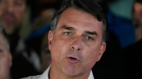 Opposition presidential candidate Sen. Flavio Bolsonaro speaks after the presidential runoff in Brasilia, Brazil, Sunday, Oct. 25, 2026.
