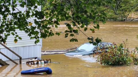 Flooding from the Tuckaseegee River in Cullowhee, N.C., on Sept. 27, 2024.