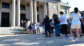 People file into the Old Richmond County Courthouse for a public hearing on Amazon's data center project.