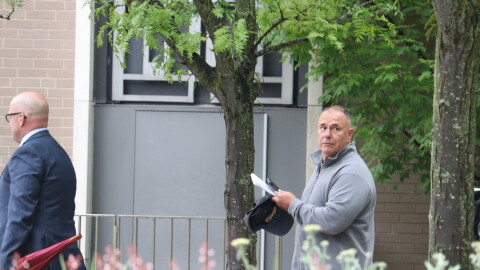 Konstantinos “Kosta” Diamantis leaves federal court with his lawyer in Hartford on May 16.
