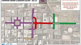 Road closure map for the Birthplace of Route 66 Festival August 10-12, 2023