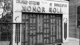 The original monument honoring people of color from Worcester who served in World War II. 