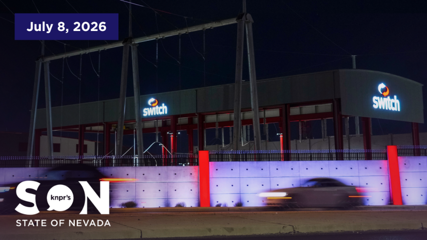 Lights illuminate a Switch data center in Las Vegas. (AP Photo/Ty ONeil)