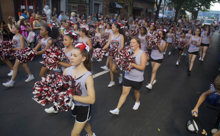 Williamsport youth cheerleaders march in the Little League World Series parade.