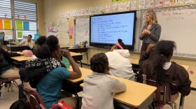 At the beginning of class, students participate in collectively writing a warm-up poem ahead of the lesson Cabrera has on ZipOdes.