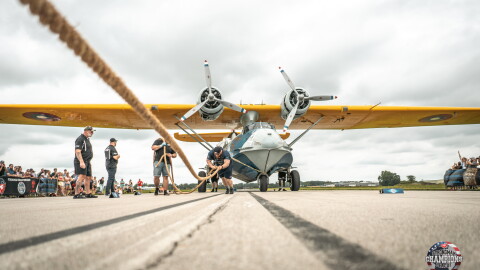 Strongman Champions League Competitor Jason Frawley participates in the PBY Catalina Plane Pull in Sandusky, Ohio on Sept. 5.