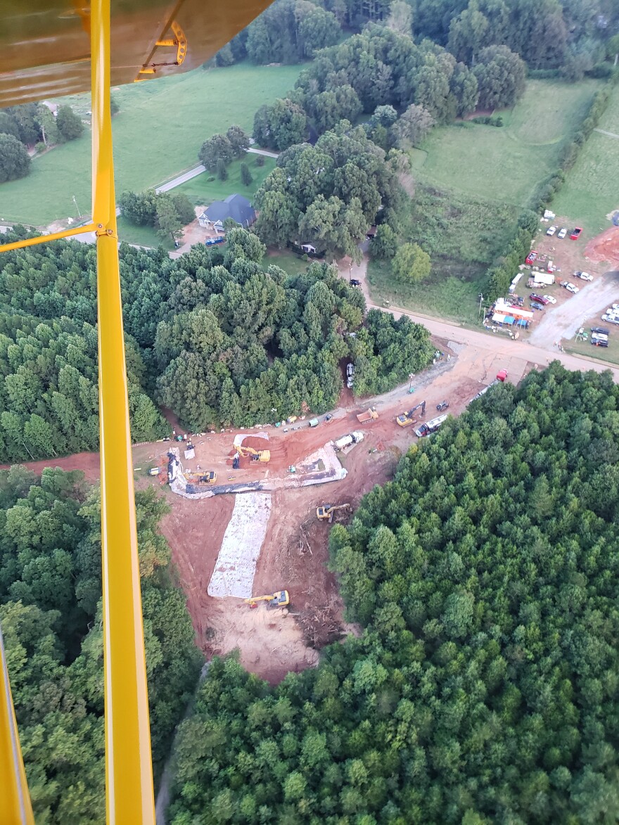 Aerial photo of the Colonial Pipeline work site on Huntersville-Concord Road.