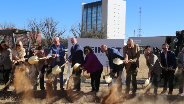 Representatives with the City of Lubbock and Lubbock Downtown Park break ground on Dec. 11, 2025.