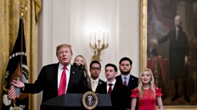 President Donald Trump speaks during an executive order signing on Thursday. Trump signed an executive order requiring colleges to certify that they accept free and open inquiry in order to get federal grants.