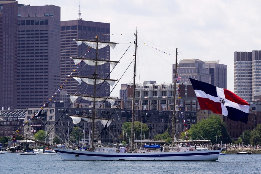 The Juan Bautista Cambiaso, hailing from the Dominican Republic, sails towards its dock on Saturday, July 11 in Boston.