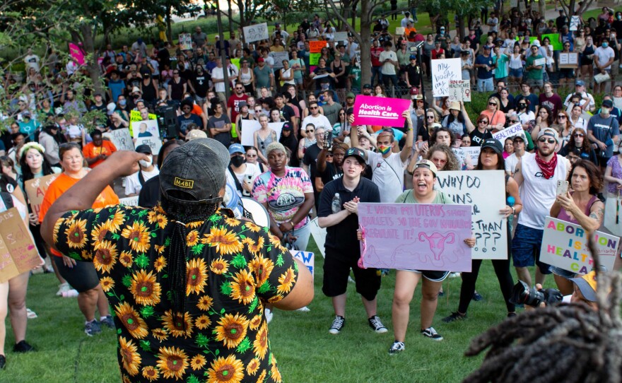 Pro-choice protesters gathered outside Dallas City Hall June 24 after a Supreme Court ruling overturned Roe v. Wade, the landmark abortion rights decision.