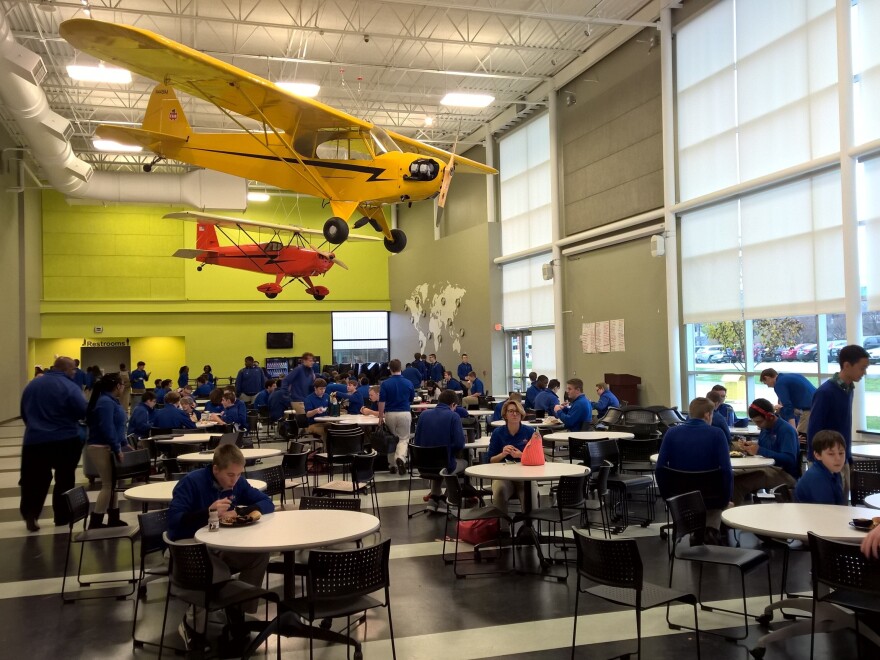 Students gather in the cafeteria at West Michigan Aviation Academy just outside of Grand Rapids, Mich.