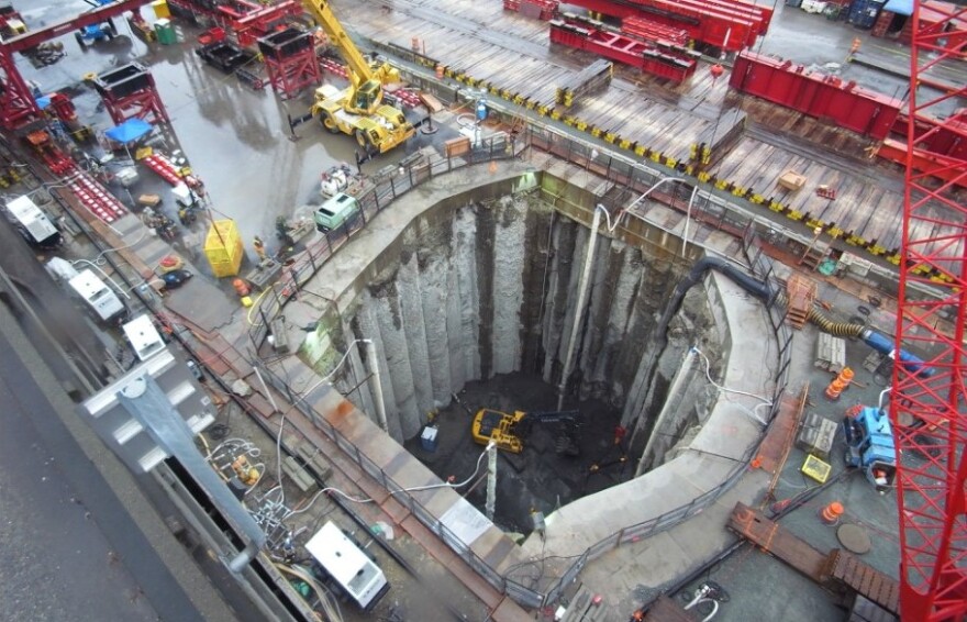 The hole built to rescue Bertha, the deep boring machine.
