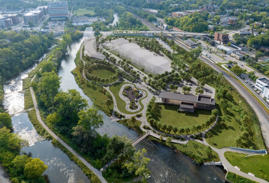 Rendering of the Lower Town Riverfront Conservancy in Ann Arbor.