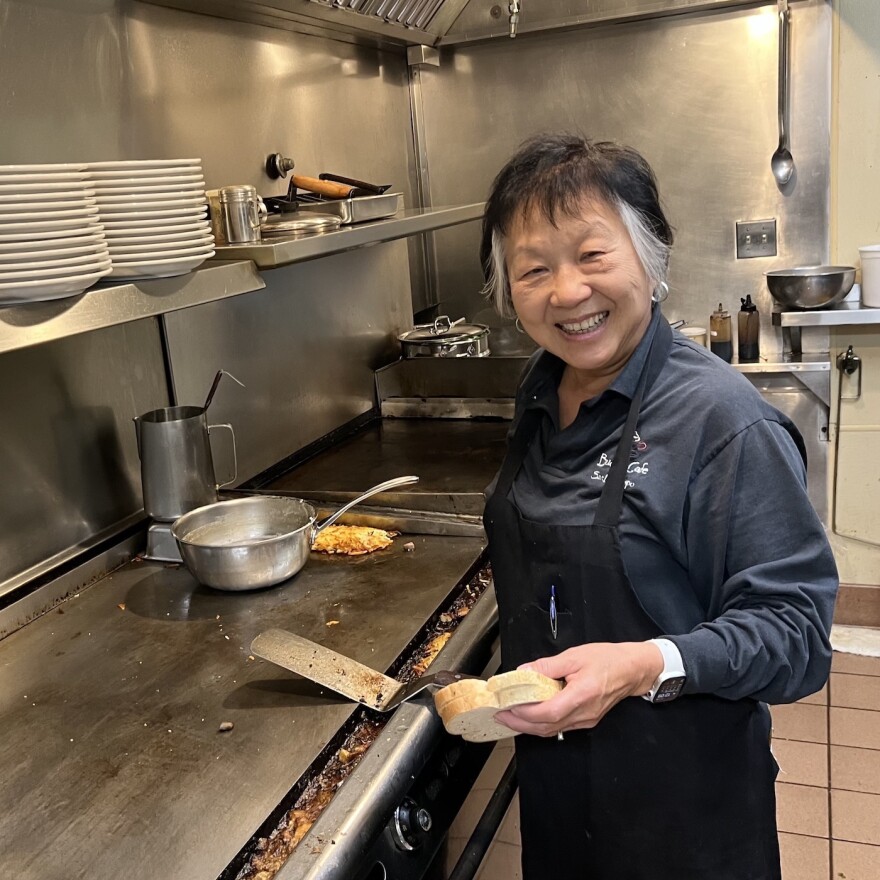 Rhonda Mayda in the Budget Cafe kitchen